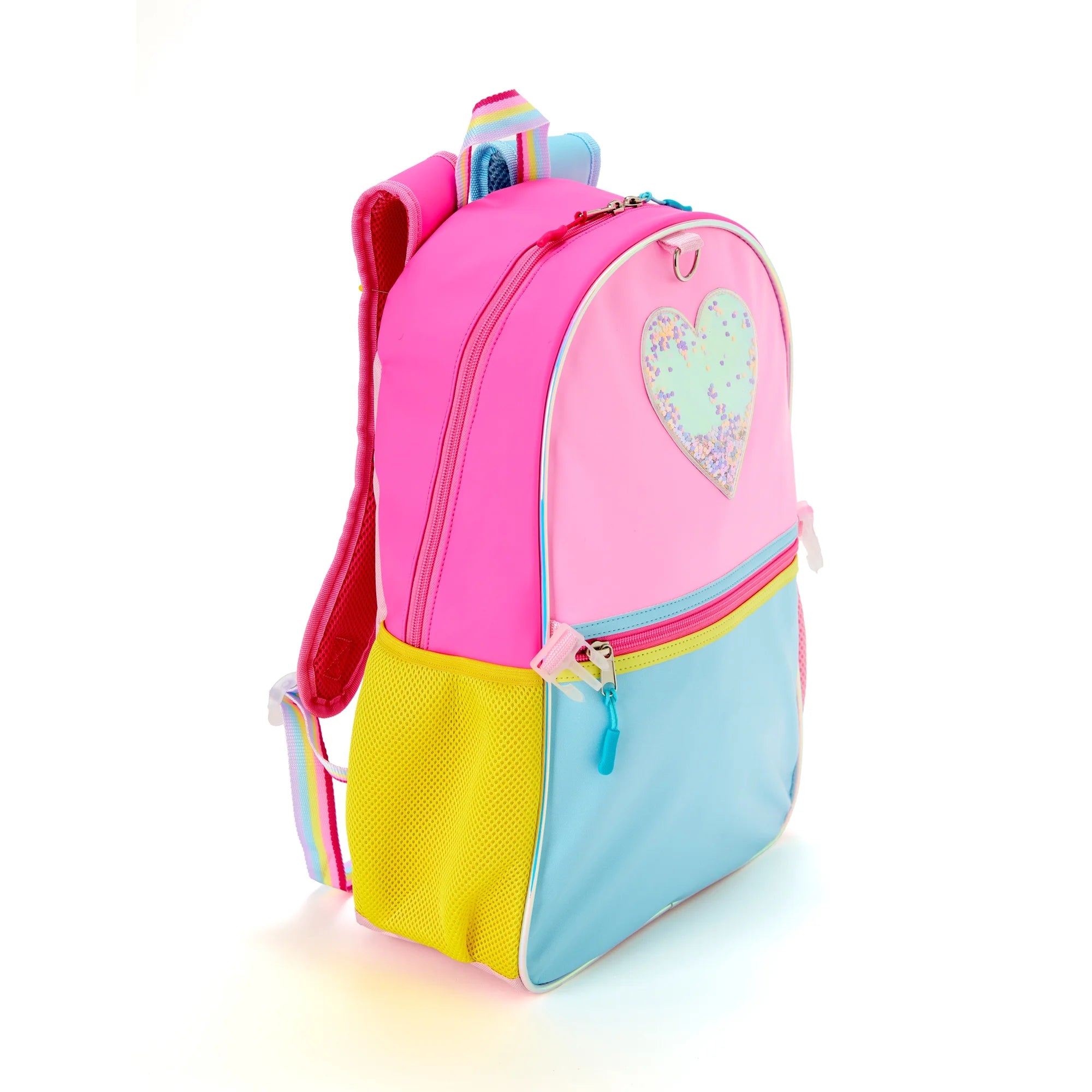 Mochila de 17" para niñas, Set de 3 piezas, incluye mochila, lonchera y auriculares. Corazones