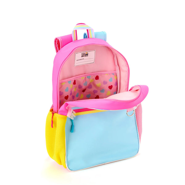 Mochila de 17" para niñas, Set de 3 piezas, incluye mochila, lonchera y auriculares. Corazones