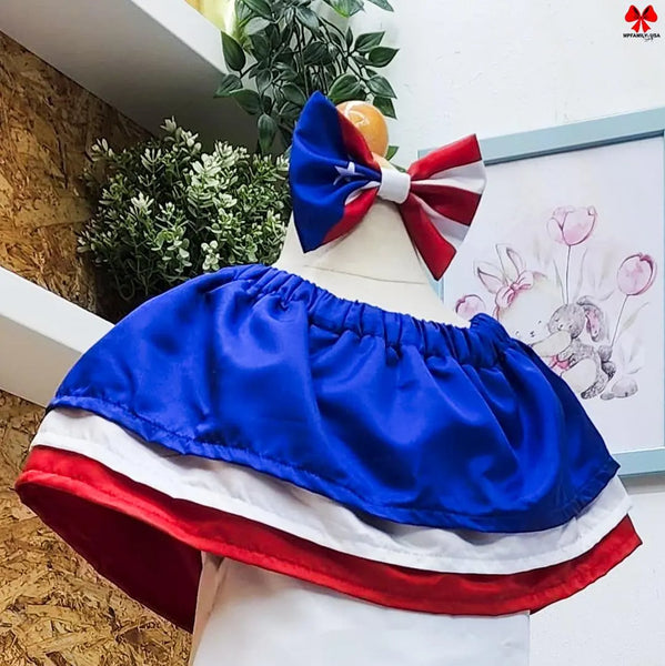 Vestido para niñas inspirado en la bandera de Puerto Rico, Vestido de Puerto Rico con Coqui y accesorio combinado. Disponible desde talla 12 meses hasta #10