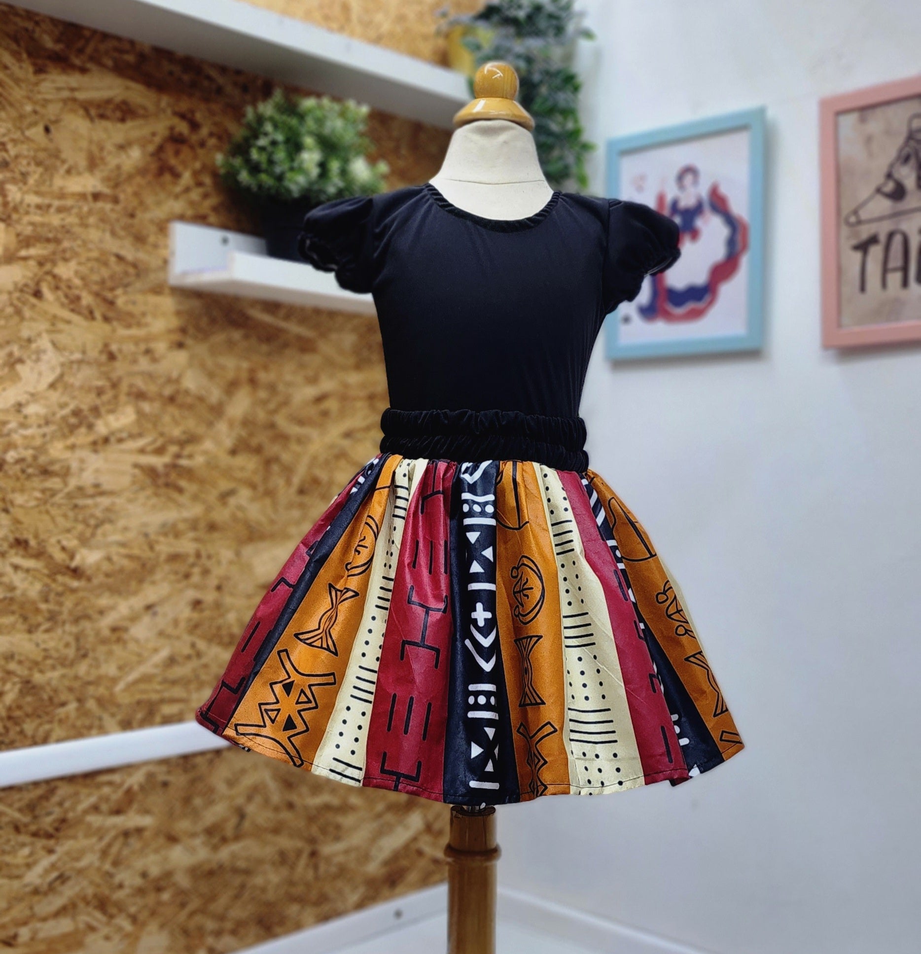 Set Africano con turbante para niñas, Leotardo y falda, disponible desde talla 12 meses hasta talla #12
