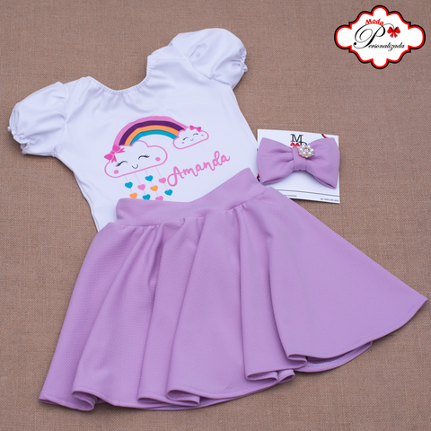 Set de Falda Circular inspirado en nube y arcoiris, morado cumpleaños niñas