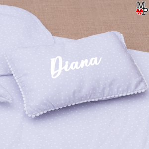 Almohada para bebe en algodón español, gris con lunares blancos