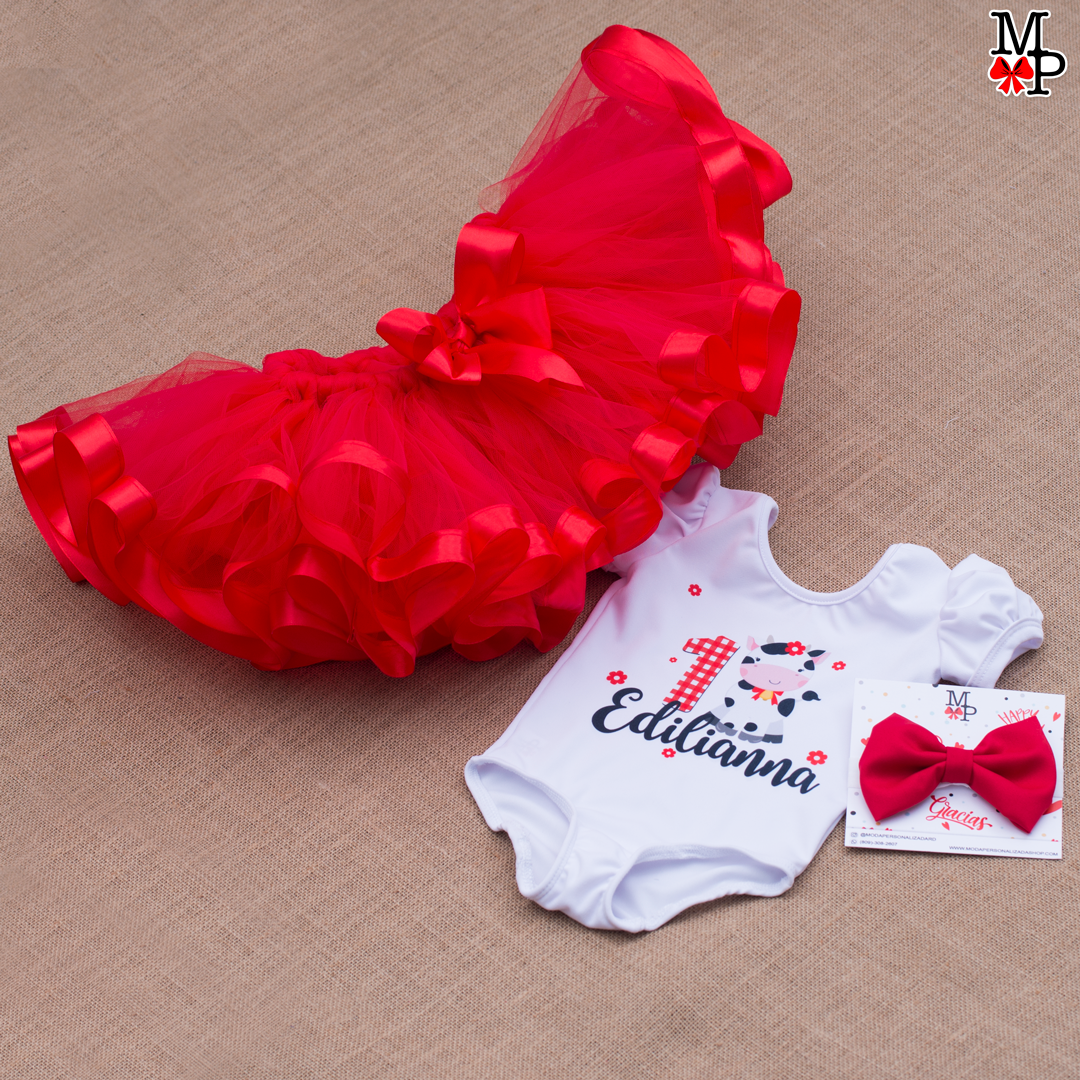 Set de tutu Vaca Lola rojo para niñas, Ropa Cumpleaños inspirado en Vaca Lola