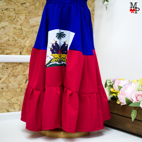 Conjunto típico Haitiano, Leotardo, falda de vuelos y accesorio para el pelo combinado