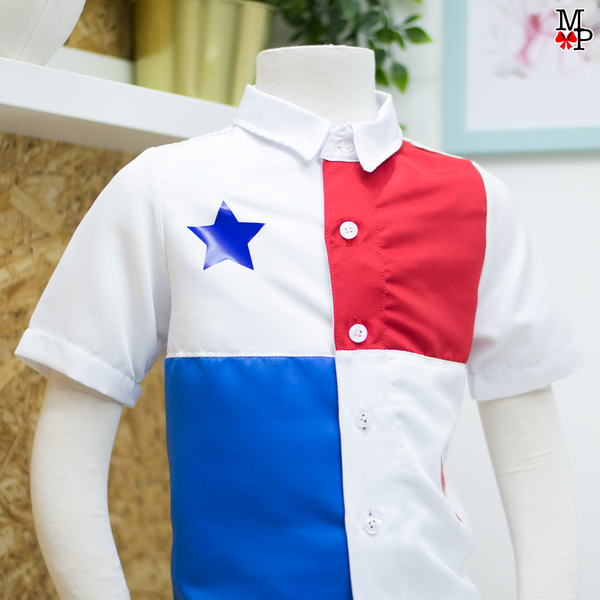 Conjunto inspirado en la bandera de Panama para niños, Camisa y pantalón Panameño,  disponible desde talla 12 meses hasta talla #14